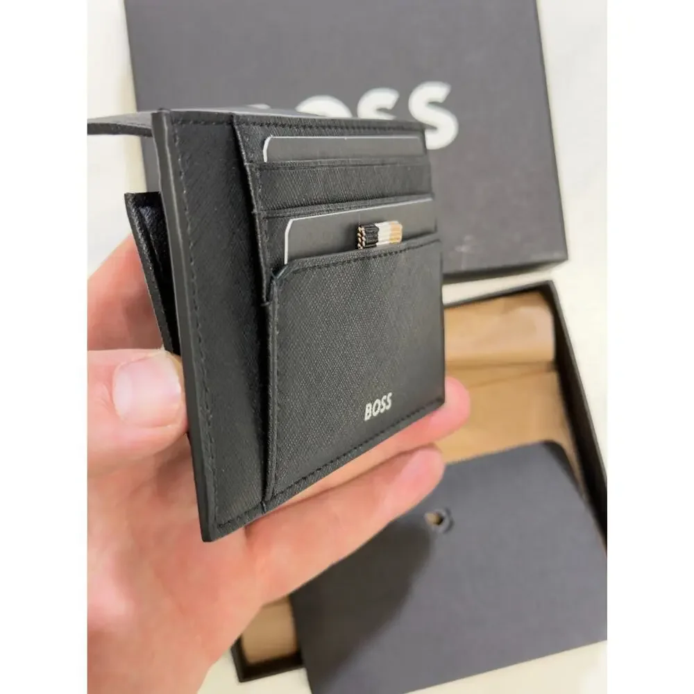 NWT BOSS Black Leather Card Case Wallet, $90 MSRP